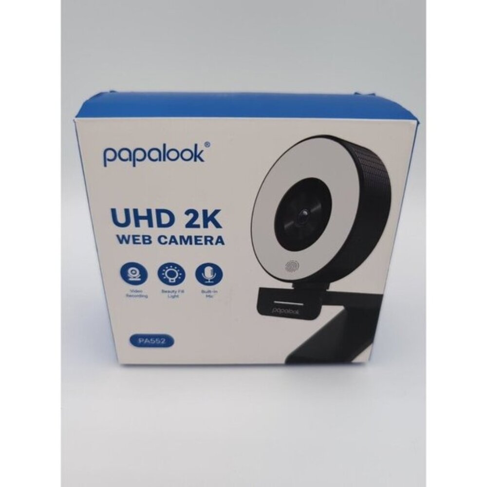papalook 2K/1080P Webcam with Ring Light and Privacy Cover, PA552 Full Black
